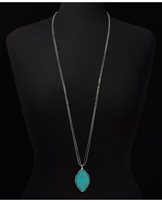 Style & Co. Blue Oval Stone Double Chain Pendant Necklace