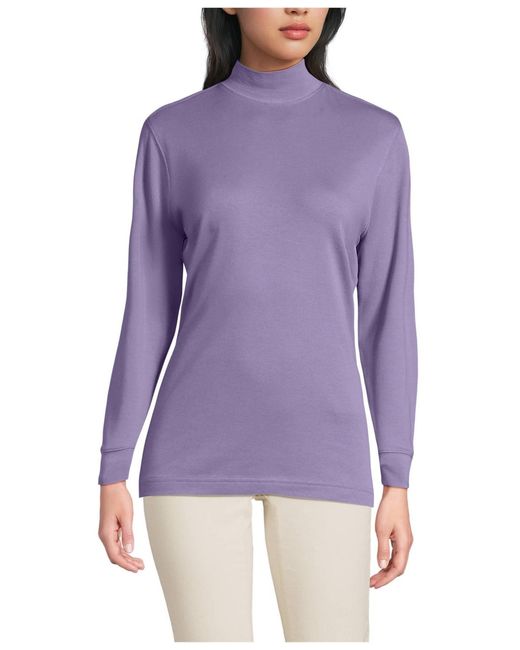 Lands' End Purple Relaxed Cotton Long Sleeve Mock Turtleneck