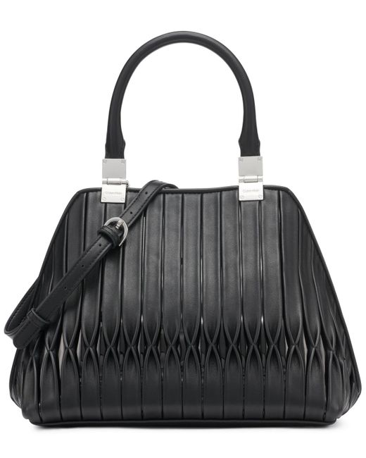 Calvin Klein Black Granite Convertible Pleated Satchel