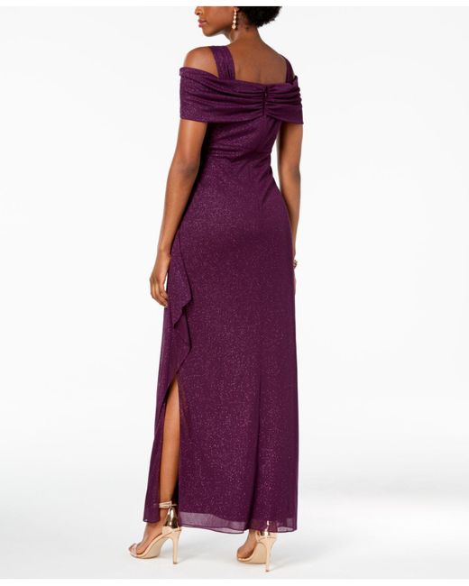 Alex Evenings Synthetic Cold Shoulder Draped Metallic Petite Gown