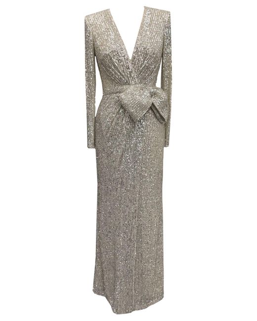 Eliza J Metallic Sequin Bow-waist Gown