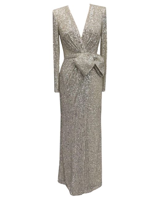 Eliza J Sequin Bow waist Gown in Metallic Lyst