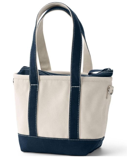 Lands' End Blue Small 3 Pocket Zip Top Long Handle Canvas Tote Bag