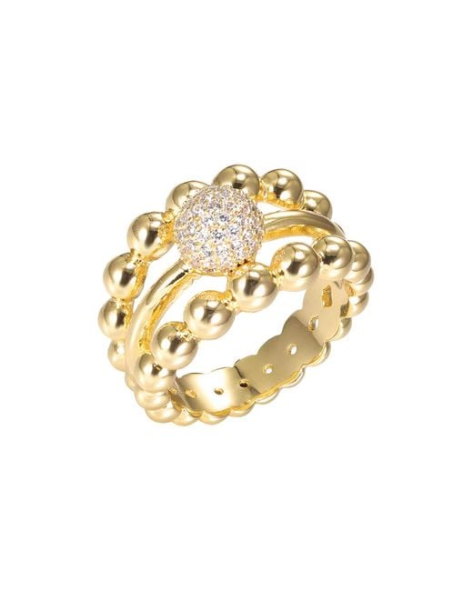 By Adina Eden Metallic Solid And Pave Triple Row Beaded Ring