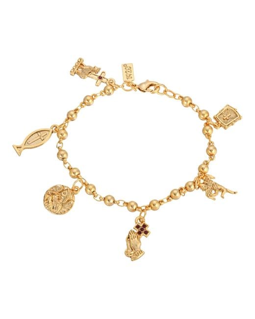 Symbols of Faith Metallic 14k Gold-dipped Religious Charm Bracelet