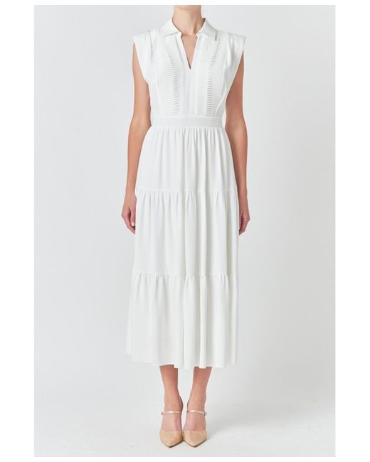 Endless Rose White Pintuck Details Sleeveless Midi Dress