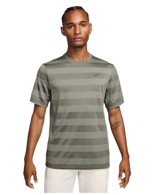 Nike Men's Green Primary Dri-fit Fitness Short Sleeve Striped Logo