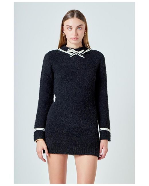 Endless Rose Women's Blue Bow Knit Mini Sweater Dress