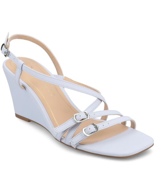 Journee Collection White Clinne Strappy Wedge Sandals