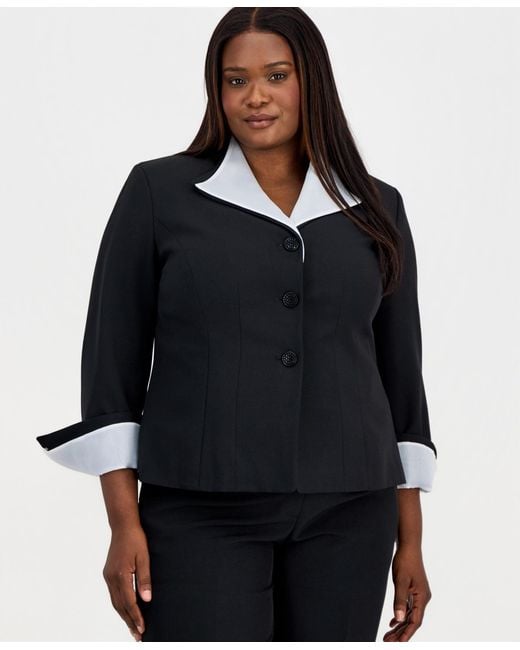 Kasper Black Plus Size Three-button Blazer