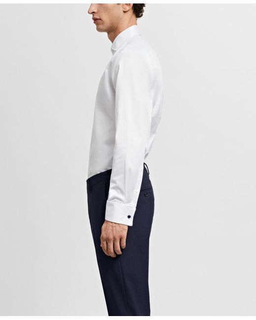 Mango White Twill Fabric Cufflinks Detail Slim-fit Dress Shirt