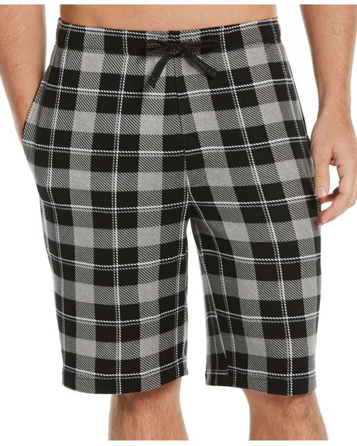 Perry Ellis Portfolio Synthetic Plaid Pajama Shorts in Black for Men - Lyst