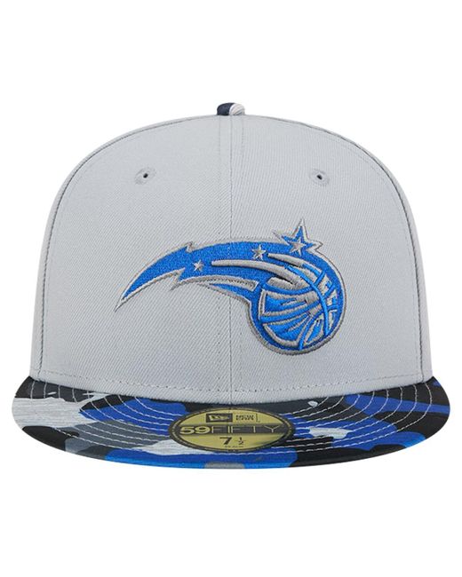 KTZ Blue Gray Orlando Magic Active Color Camo Visor 59fifty Fitted Hat for men