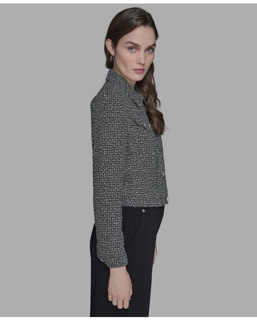 Karl Lagerfeld Gray Tweed Long Sleeve Jacket