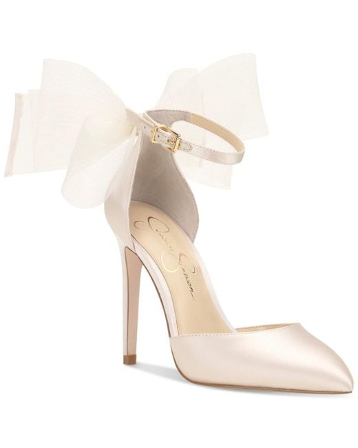Jessica Simpson White Phindies Bow Ankle-strap Pumps