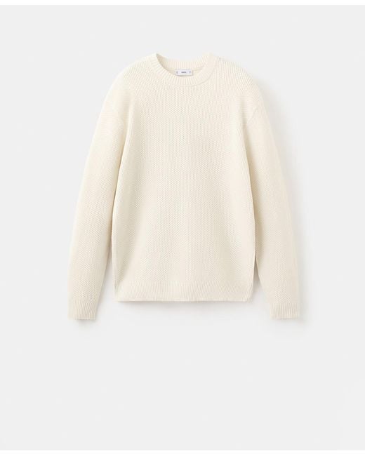 Mango White Medium-knit Microstructure Sweater for men