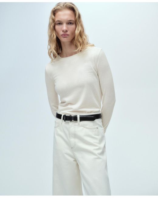 Mango White Wool-blend Round-neck Sweater