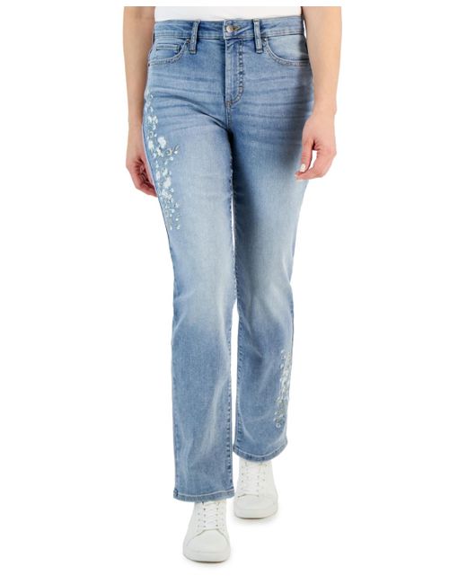 Style & Co. Blue Embroidered High Rise Straight-leg Jeans