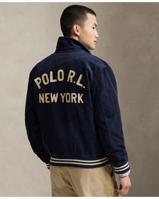 Polo Ralph Lauren Blue Corduroy Letterman Jacket for men