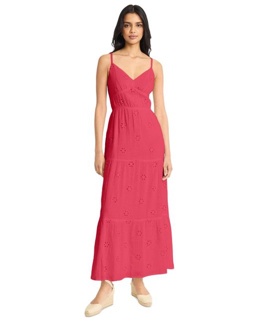 The Good Journey Red Eyelet Open-back Maxi Dress