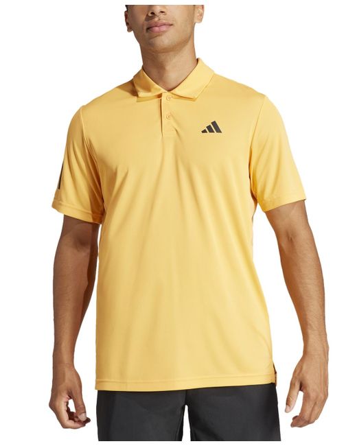 Adidas Yellow 3-stripes Short Sleeve Performance Club Tennis Polo Shirt for men