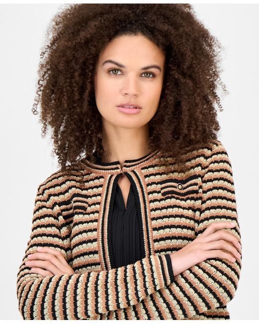 Anne Klein Black Metallic Knit Cardigan P Xxs Xxl