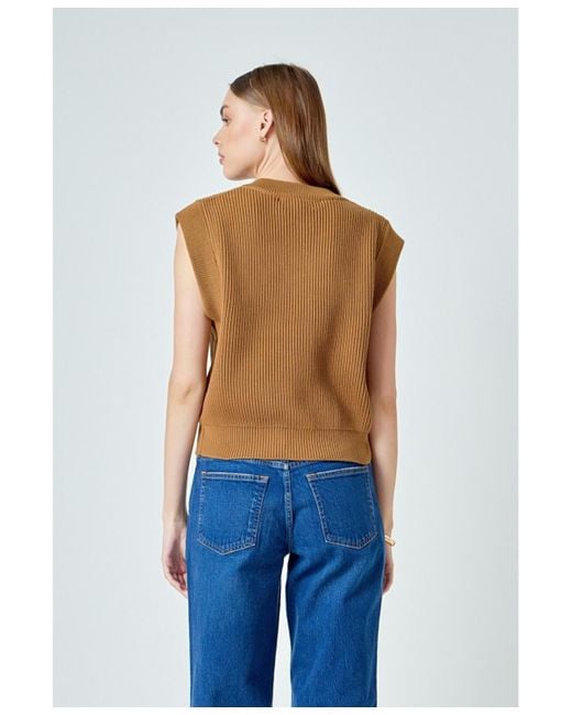 Endless Rose Blue Sleeveless Knit Buttoned Vest Top