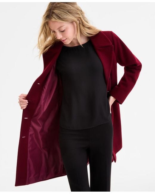 Anne Klein Red Single-breasted Walker Coat