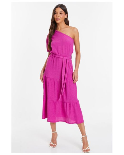 Quiz Pink Textured One Sleeve Midi Dress