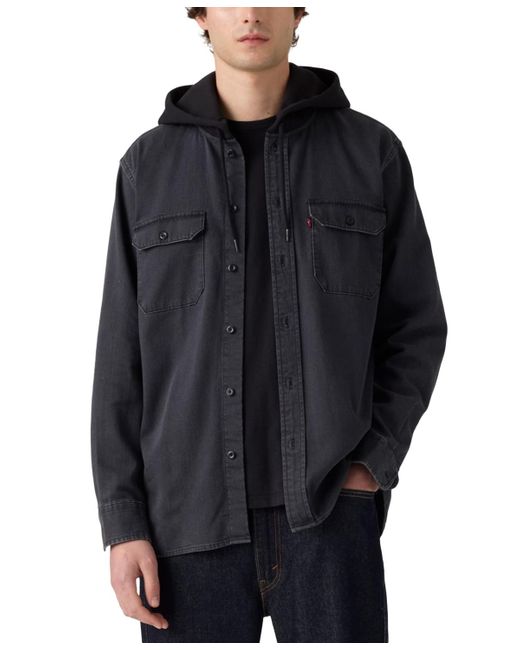 Levi's Blue Relaxed Fit Hooded Long Sleeve Button-front Overshirt for men