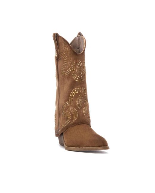 Xti Brown Suede Foldover Booties By