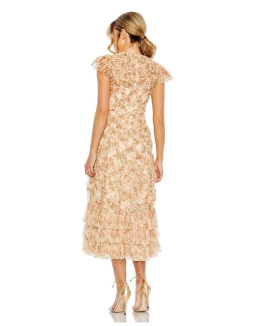 Mac Duggal Natural Ruffle Tiered Short Sleeve A Line Dress