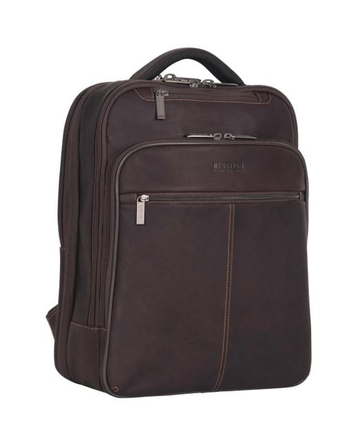 Kenneth Cole Brown Full-grain Colombian Leather 16" Laptop Tablet Travel Backpack