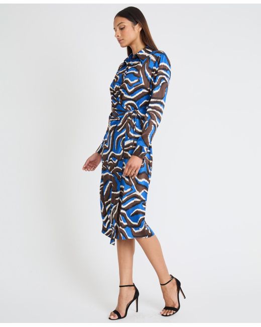 Donna Morgan Blue Collared Chiffon Shirtdress
