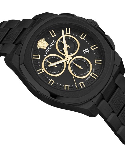Versace Swiss Chronograph Geo Black Ion-plated Stainless Steel Bracelet Watch 43mm for men