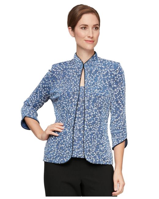 Alex Evenings Blue Printed Jacket And Top Set