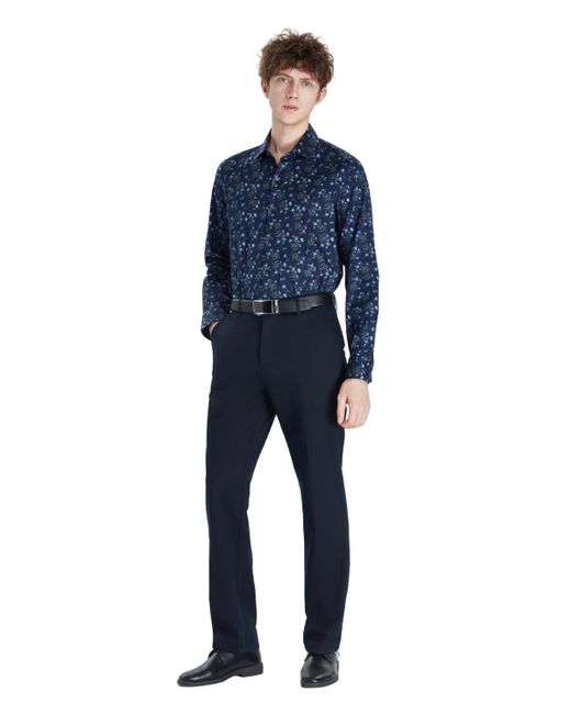 BarIII Blue Tossed Bouquet Print Dress Shirt for men