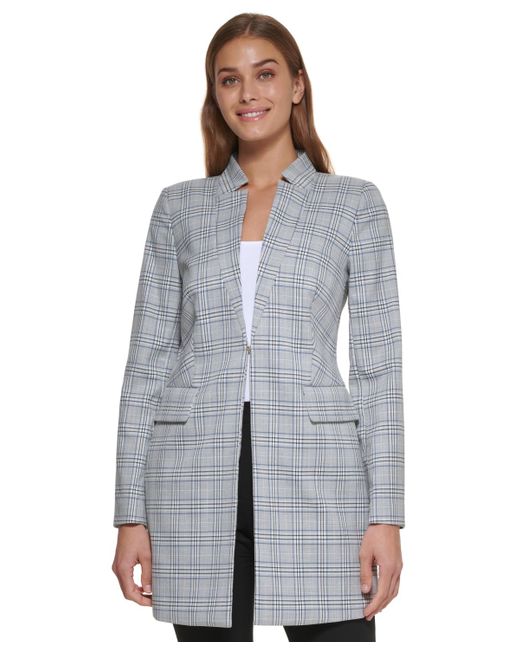 DKNY Blue Petite Plaid Topper Jacket