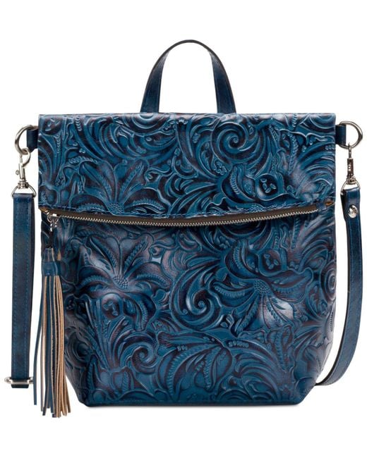 Patricia Nash Blue Burnished Tooled Luzille Convertible Small Backpack