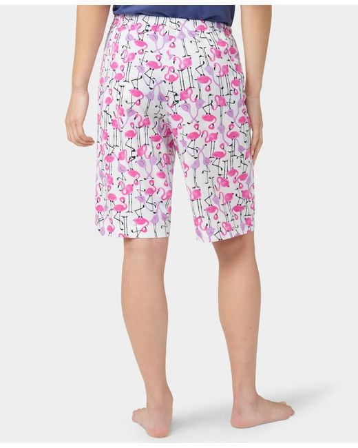 Hue Multicolor Flamingo Strut Drawstring Bermuda Pajama Shorts