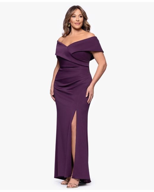 Xscape Purple Plus Size Off-the-shoulder Gown