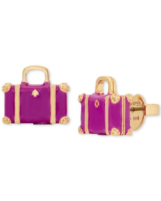 Kate Spade Pink Gold-tone Away We Go Suitcase Stud Earrings