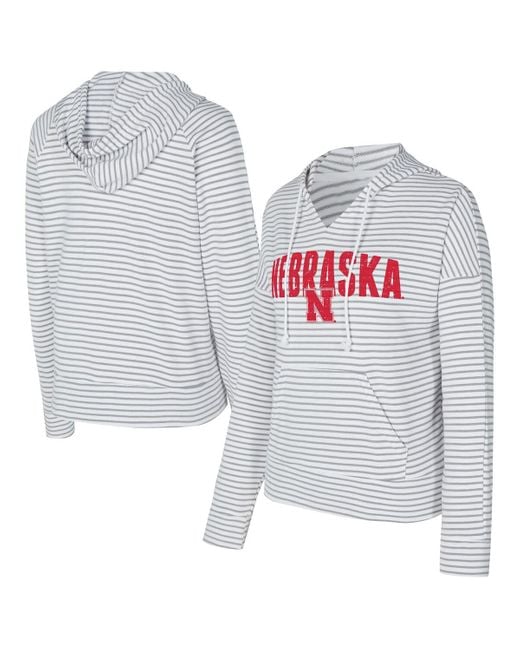 Concepts Sport White/gray Nebraska Huskers French Terry Striped V-neck Pullover Hoodie for men