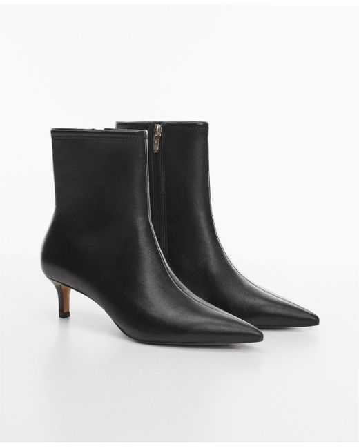 Mango Kitten Heels Leather Boots in Black | Lyst