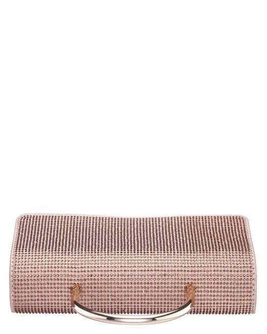 Nina Brown Elongated Crystal Magnetic Snap Satchel Bag