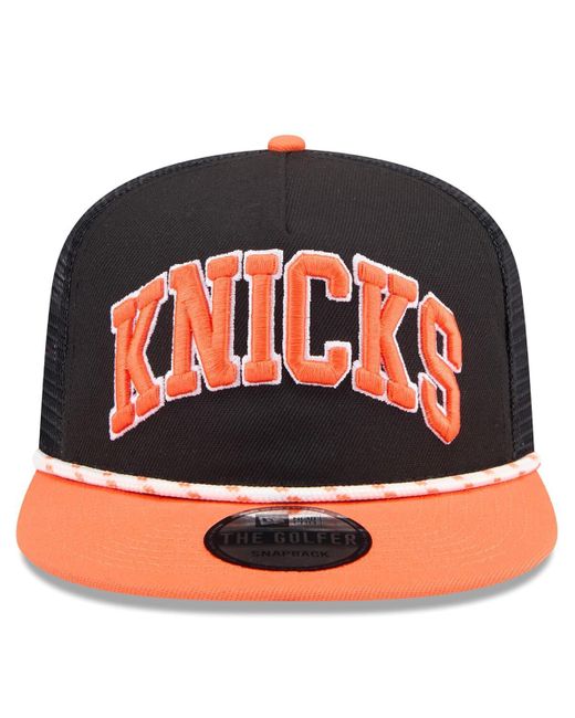 KTZ Red Black/orange New York Knicks Throwback Team Arch Golfer Snapback Hat for men
