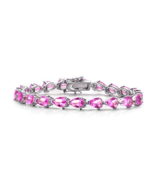 Genevive Jewelry Pink White Gold Plated Sterling Silver Colored Cubic Zirconia Pear-cut Bracelet