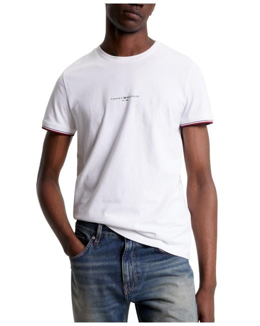 Tommy Hilfiger Tommy Logo-tipped Cotton T-shirt in White for Men | Lyst