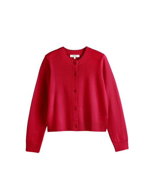 Chinti & Parker Red Wool Cashmere Blend Crew Neck Cropped Cardigan