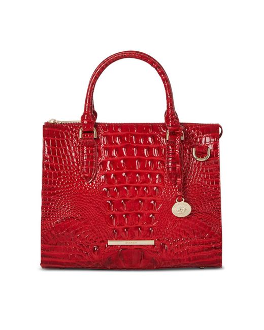 Brahmin Red Anywhere Convertible Melbourne Embossed Leather Satchel